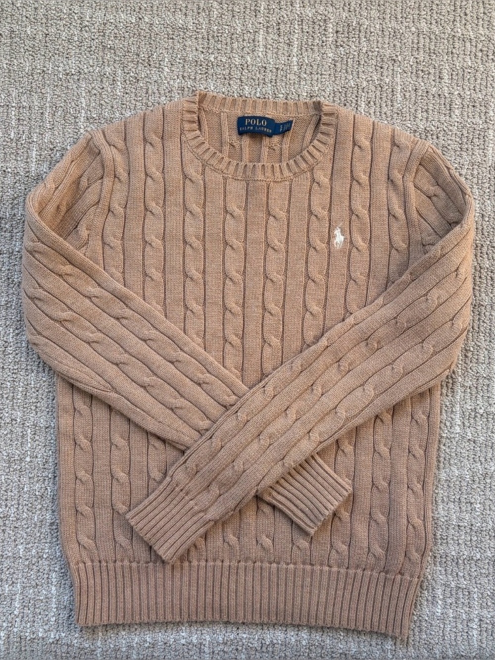 Polo by Ralph Lauren Cable-Knit Crew Sweater in Camel
